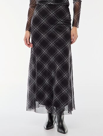 Jupe longue en mesh à carreaux