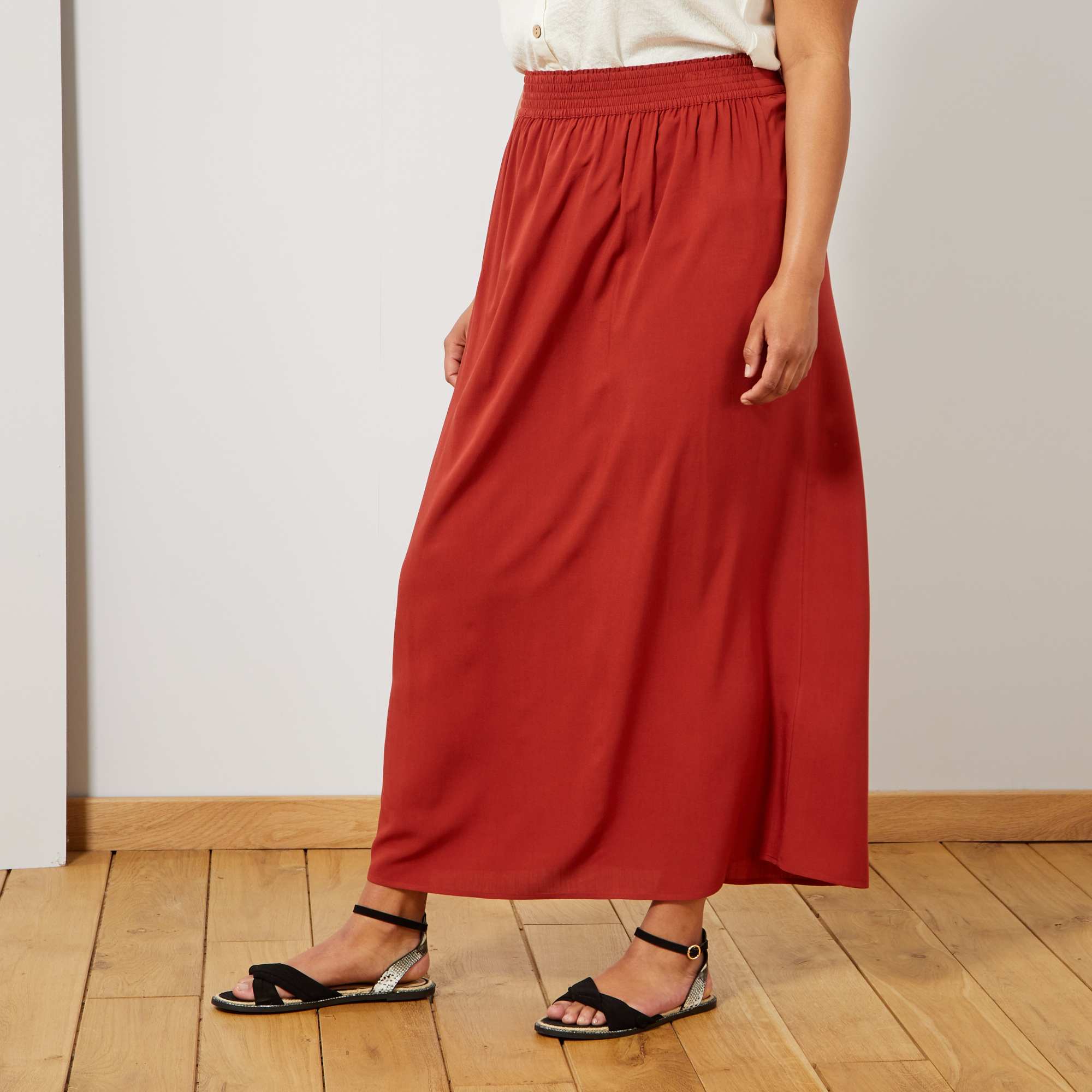 Jupe longue taille élastiquée Grande taille femme rouge ocre Kiabi 20,00€