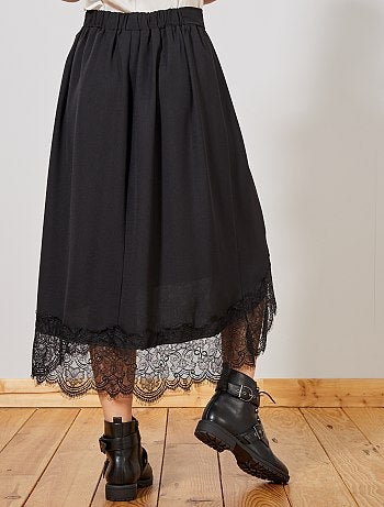 Femme du 34 au 48 - Jupe midi fluide base dentelle - Kiabi