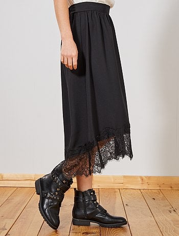 Femme du 34 au 48 - Jupe midi fluide base dentelle - Kiabi