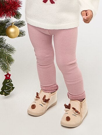 Legging tricot gratté en coton uni