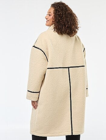 Long manteau en fausse laine avec empiècements en simili