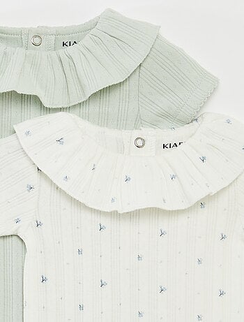 Lot de 2 bodies en pointelle avec col fantaisiste