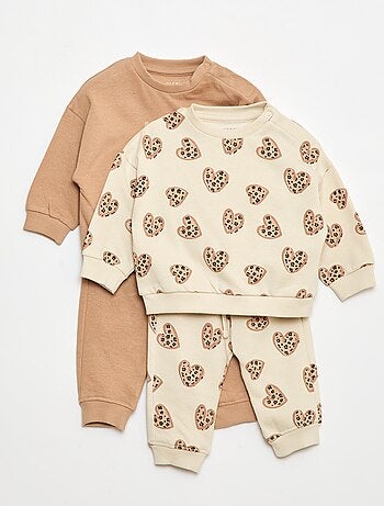 Lot de 2 ensembles pull + pantalon en coton