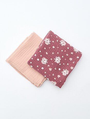 Lot de 2 langes 'Disney' 'Marie' en double gaze de coton 60x60 cm