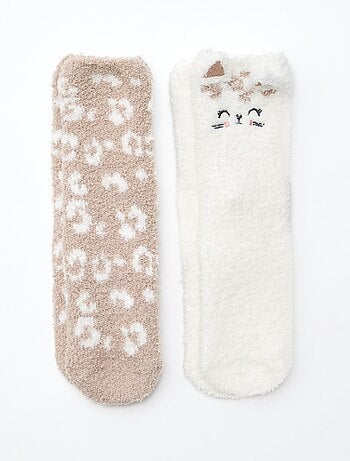 Lot de 2 paires de chaussettes doudou fantaisie