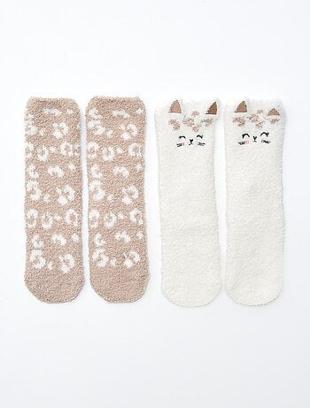 Lot de 2 paires de chaussettes doudou fantaisie