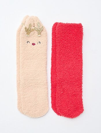 Lot de 2 paires de chaussettes doudou fantaisie