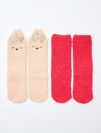 Lot de 2 paires de chaussettes doudou fantaisie