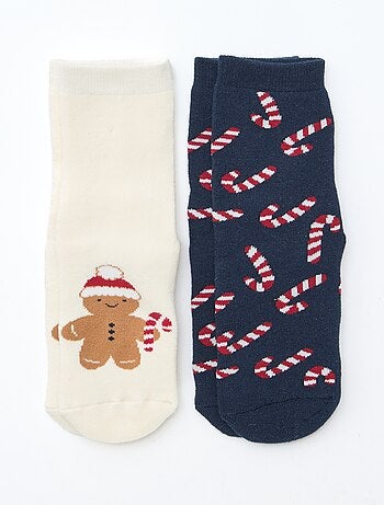 Lot de 2 paires de chaussettes fantaisie Noël antidérapante