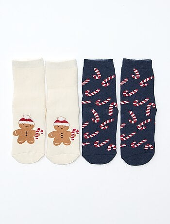 Lot de 2 paires de chaussettes fantaisie Noël antidérapante