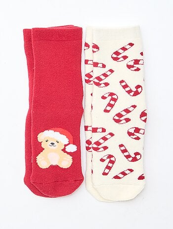 Lot de 2 paires de chaussettes fantaisie Noël antidérapante