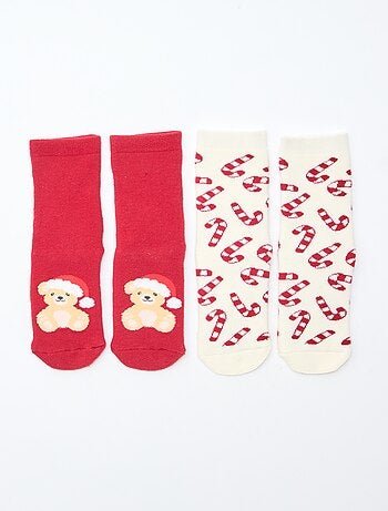 Lot de 2 paires de chaussettes fantaisie Noël antidérapante