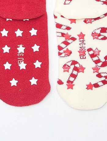 Lot de 2 paires de chaussettes fantaisie Noël antidérapante
