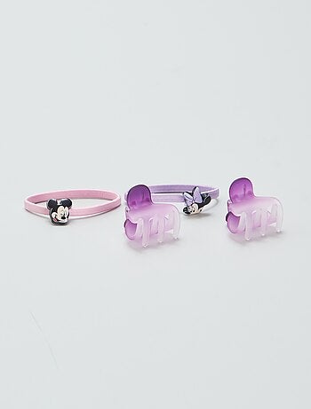 Lot de 2 pinces crabe + 2 élastiques 'Minnie & Mickey' 'Disney'