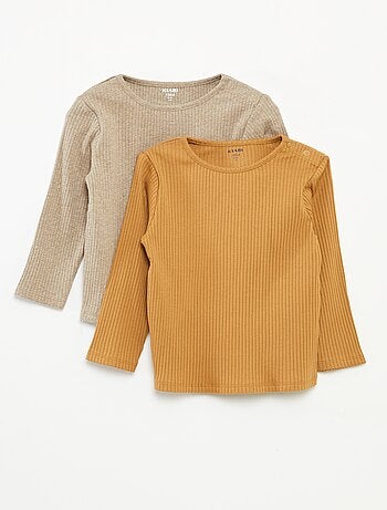 Lot de 2 t-shirts unis côtelés à manches longues