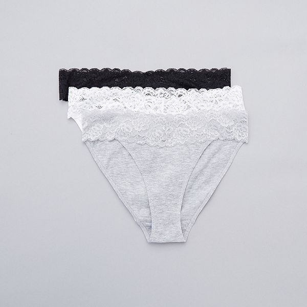 Lot De 3 Culottes Coton Et Dentelle Lingerie Du S Au Xxl Kiabi 9 00