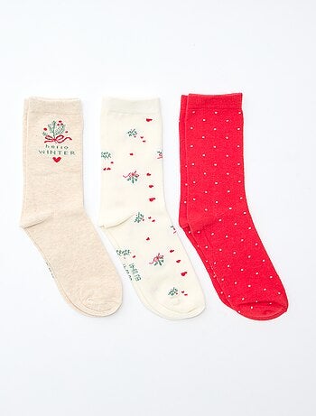 Lot de 3 paires de chaussettes Noël en coton jersey