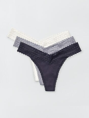 Lot de 3 strings coton et dentelle