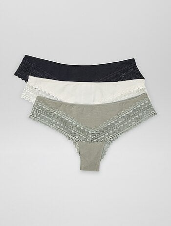 Lot de 3 tangas coton et dentelle