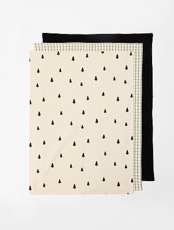 Lot de 3 torchons imprimé Noël en coton 50x70 cm