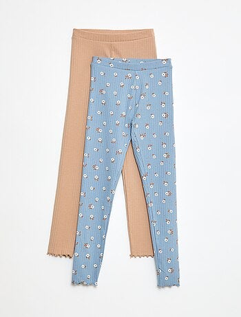 Lot de leggings côtelés 1 imprimé + 1 uni - 2 pièces