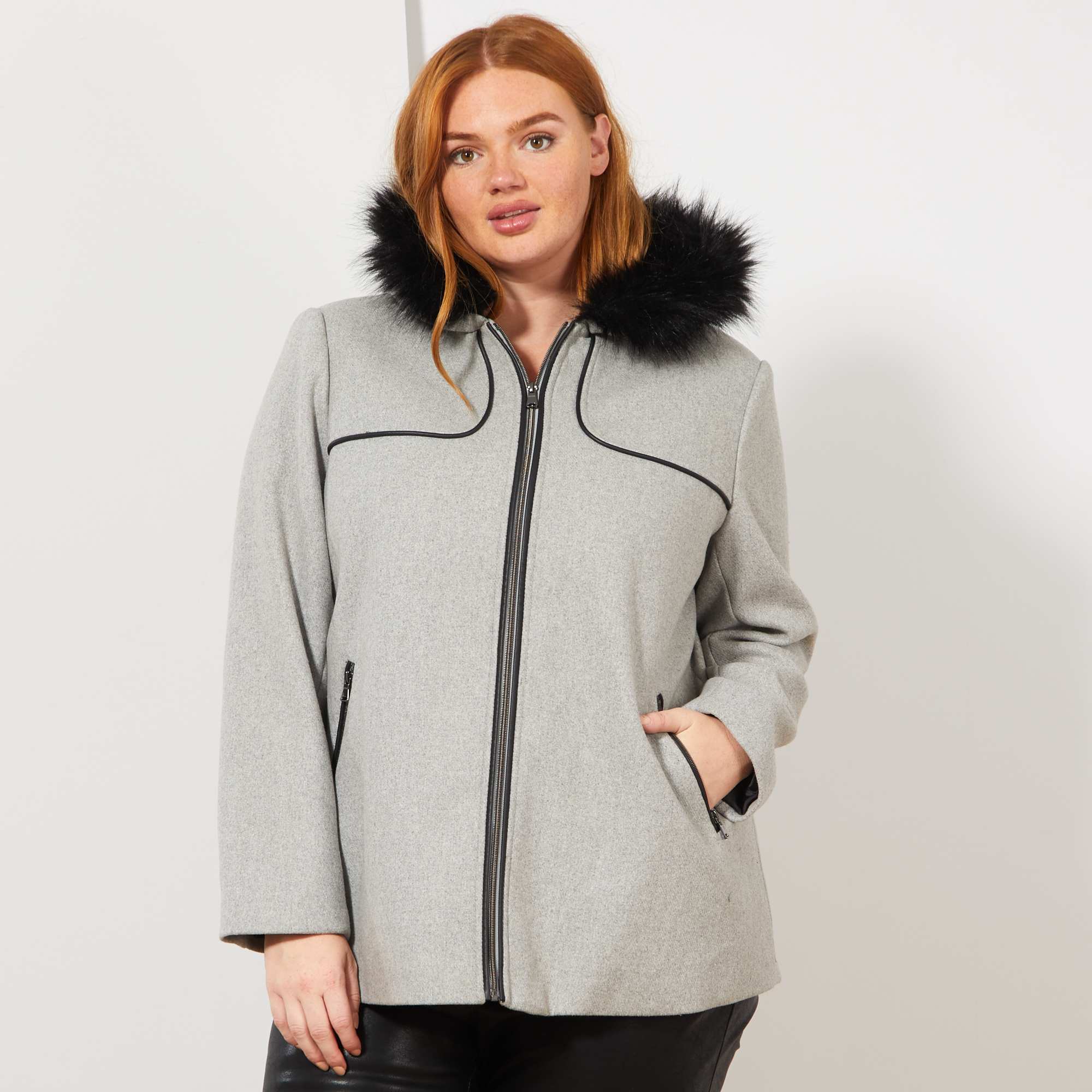 Manteau caban avec capuche fourrée Grande taille femme ...