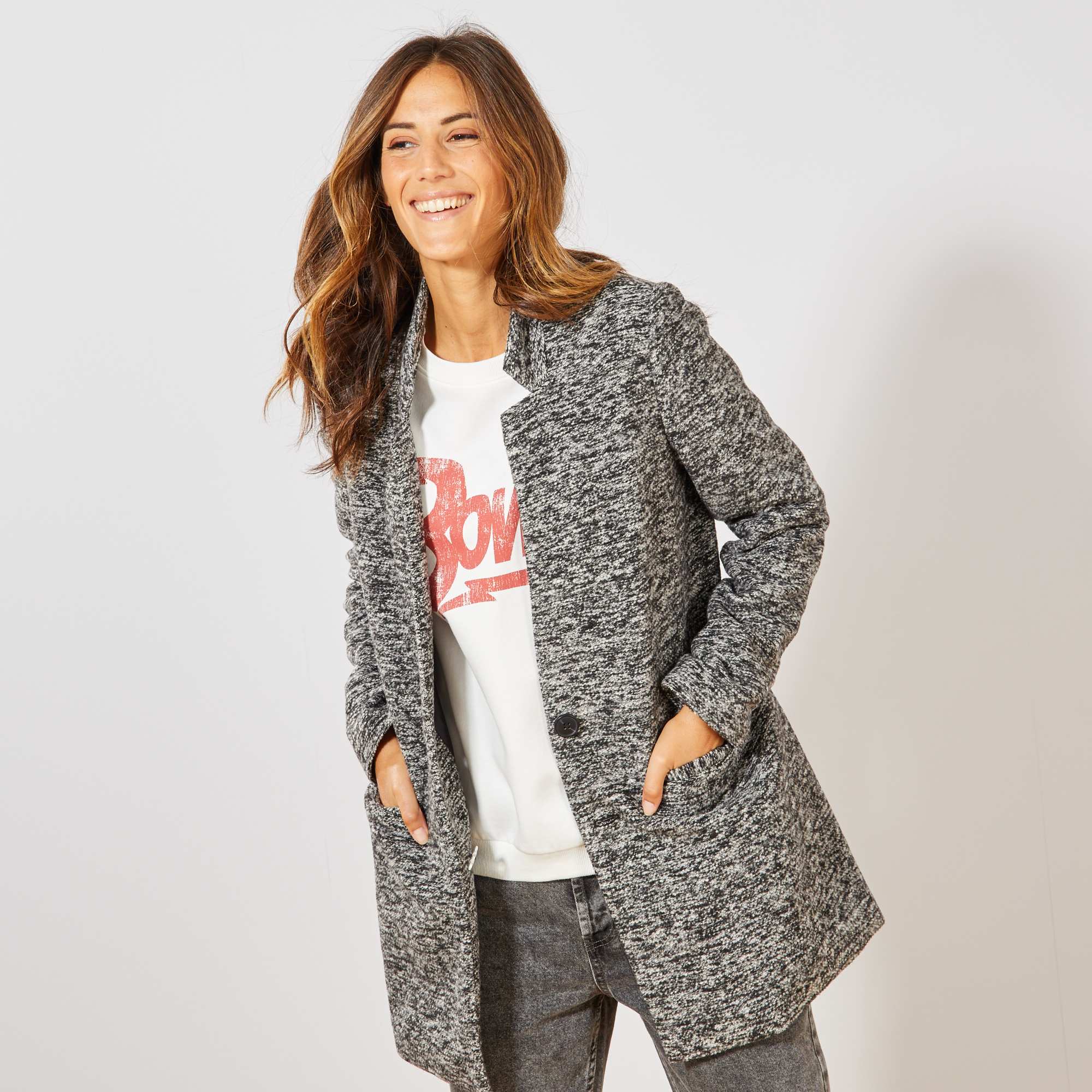 Manteau léger effet lainage Femme - noir chiné - Kiabi - 30,00€