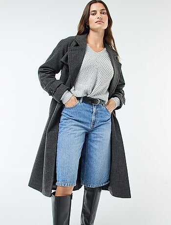 Manteau long chaud à ceinture