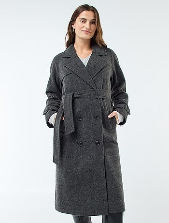 Manteau long chaud à ceinture