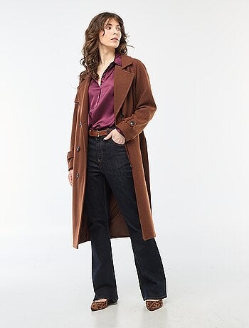 Manteau long chaud à ceinture