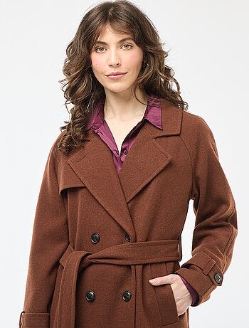 Manteau long chaud à ceinture