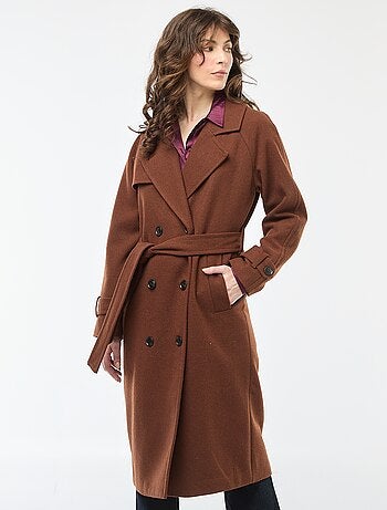 Manteau long chaud à ceinture