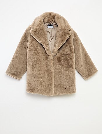 Manteau long chaud effet pelucheux