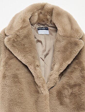 Manteau long chaud effet pelucheux
