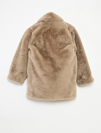 Manteau long chaud effet pelucheux