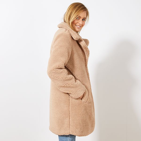 Manteau long en bouclette Femme - beige - Kiabi - 40,00€