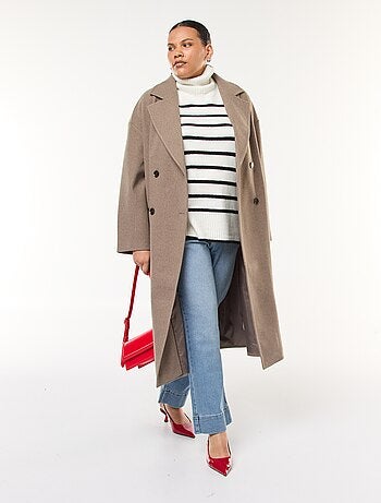 Manteau long faux lainage avec 2 poches à rabat