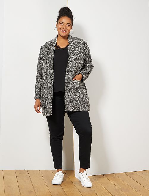 Manteau style drap de laine Grande taille femme - gris ...