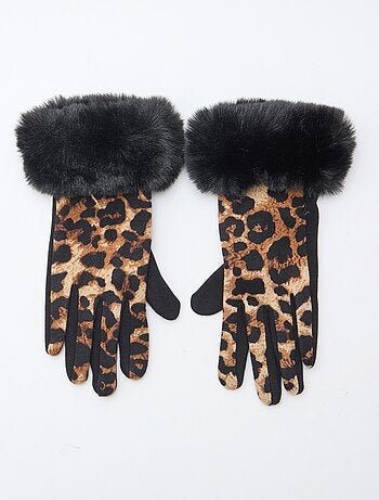 Paire de gants léopard effet pelucheux 8x25 cm