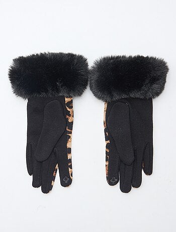 Paire de gants léopard effet pelucheux 8x25 cm