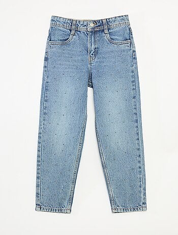 Pantalon denim mom fit avec strass