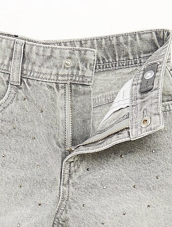 Pantalon denim mom fit avec strass