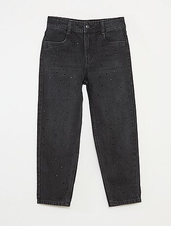 Pantalon denim mom fit avec strass