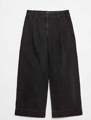 Pantalon denim wide effet plissé