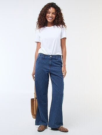 Pantalon denim wide leg rayé