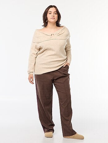 Pantalon droit à carreaux avec bande sur les côtés