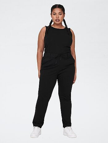 Pantalon droit avec taille élastiquée avec ceinture intégrée et 2 poches