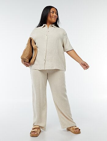 Pantalon droit avec taille élastiquée + liens