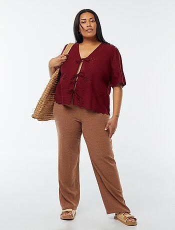 Pantalon droit avec taille élastiquée + liens